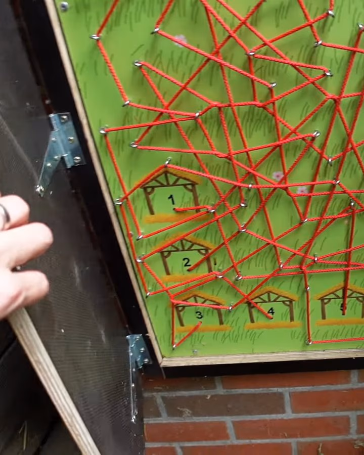 Welche Kuh läuft in welchen Stall? Ein Labyrinth aus roten Schnüren